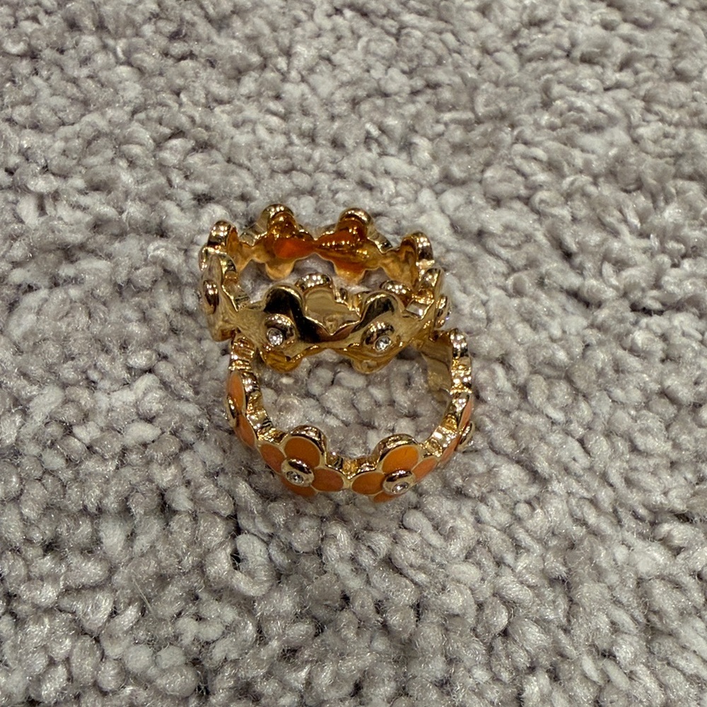 Henri Bendel Gold and Orange Floral Ring Set